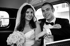 Newly weds inside the car